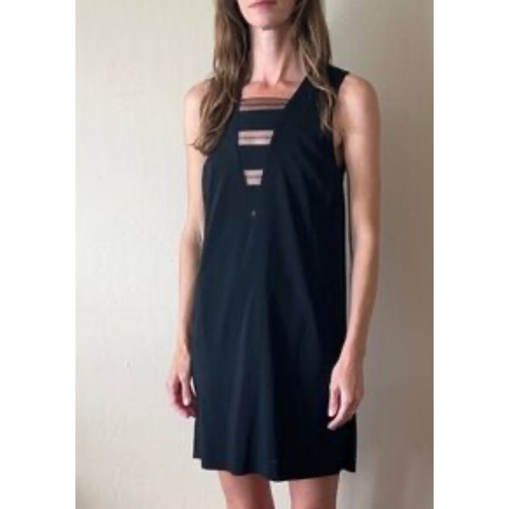 Tocca Black Shift Dress Womens Size 4 Sheer Mesh Cut Outs Wool Blend LBD Small